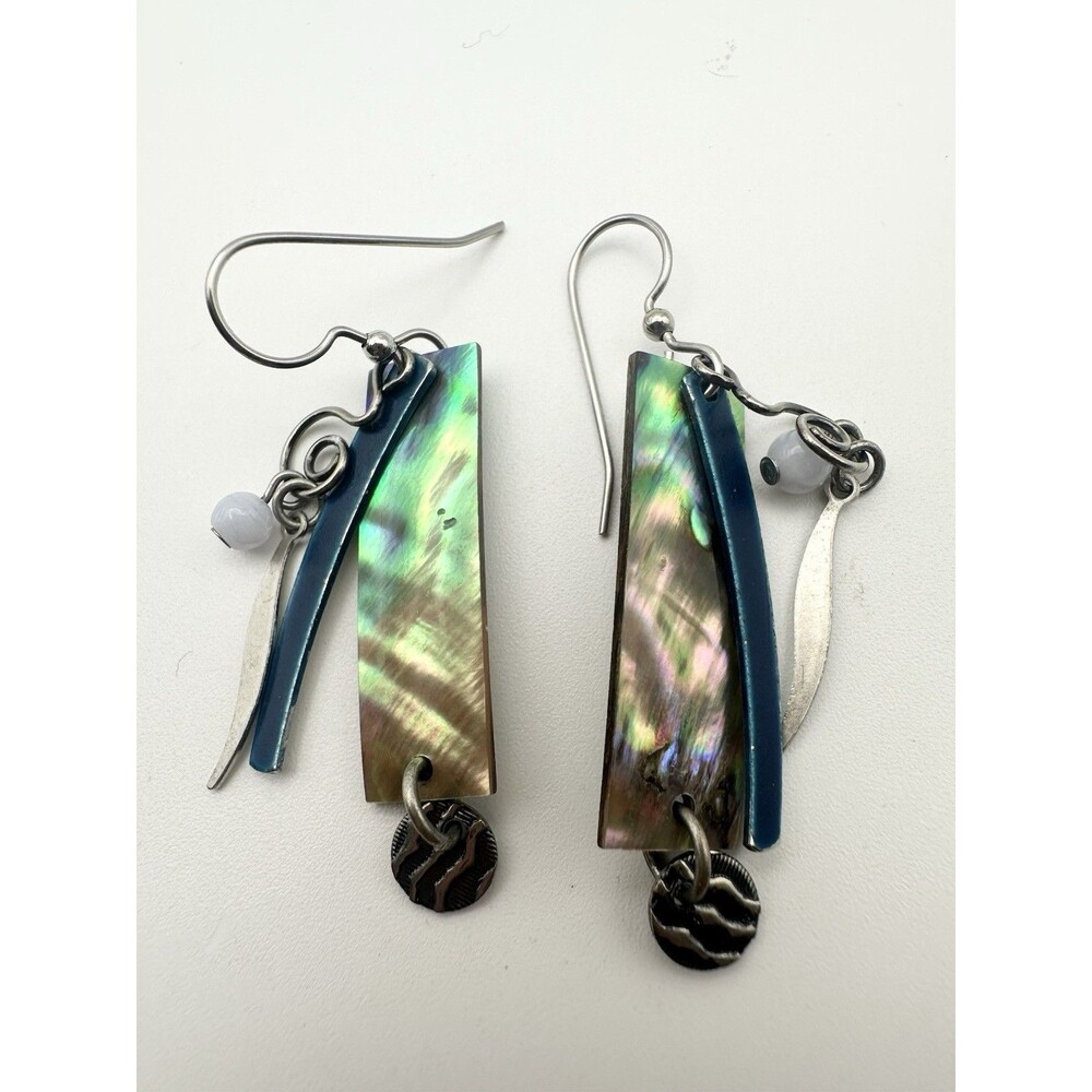 Silver Forest Abalone Pierced Earrings Dangle Handcrafted